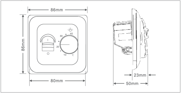 Размеры терморегулятора Woks RTC 70.26 | electrica-shop