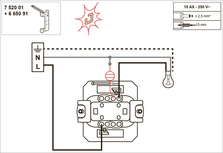 Схема подключения выключателя 752001 с лампой индикации 665091