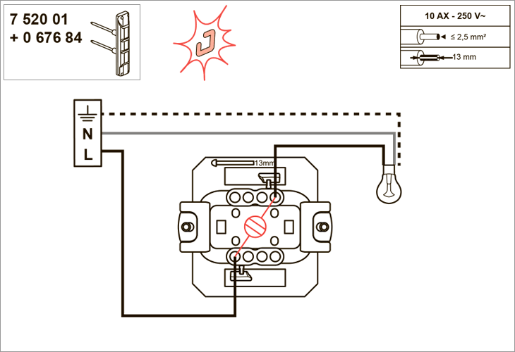 Схема подключения выключателя 752001 с лампой подсветки 067684