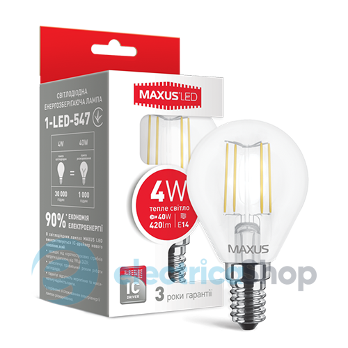 Світлодіодна лампа MAXUS Filament, G45, 4W 3000K E14 (1-LED-547)