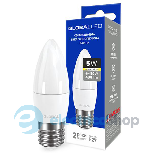 Светодиодная лампа GLOBAL LED C37 CL-F 5W 3000K 220V E27 AP (1-GBL-131)