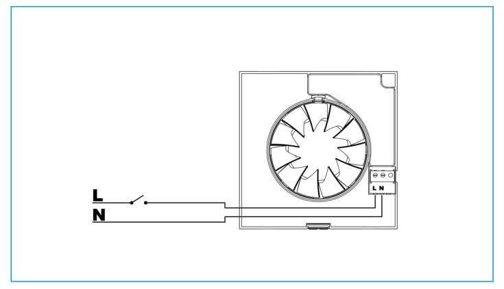 Схема подключения вентилятора Soler&Polau SILENT-100 CZ DESIGN BARCELONA (230V 50) через выключатель