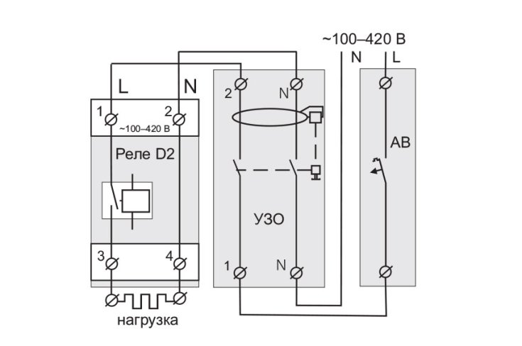 Схема підключення реле Zubr D2-40 red з транзитом нуля