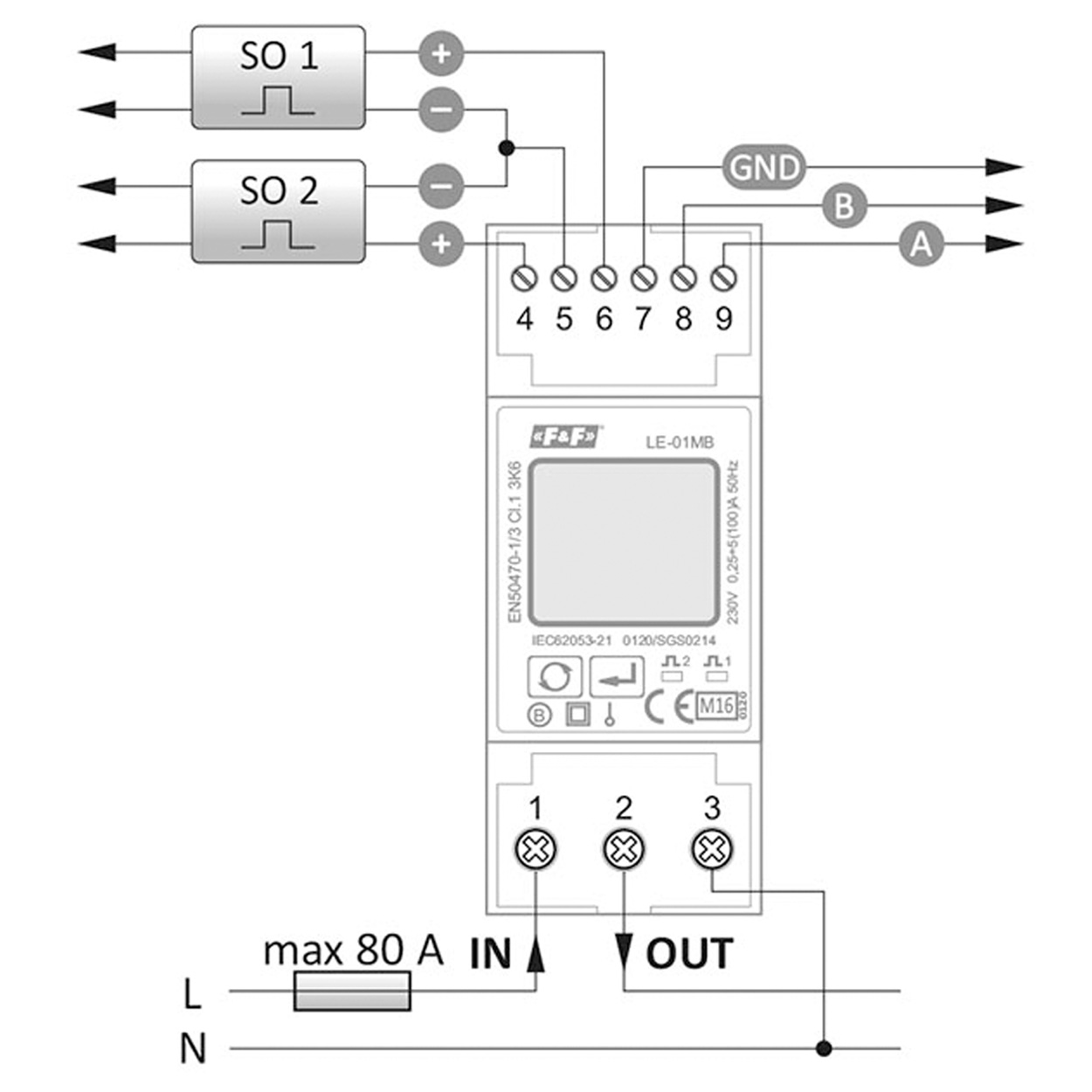 Схема подключения электросчетчика LE-01MB к электросети Как подключить счетчик энергии FF LE-01MB