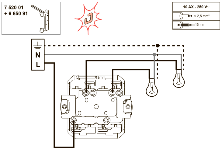 Схема подключения выключателя 752005