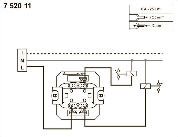Схема підключення кнопкового вимикача 752011