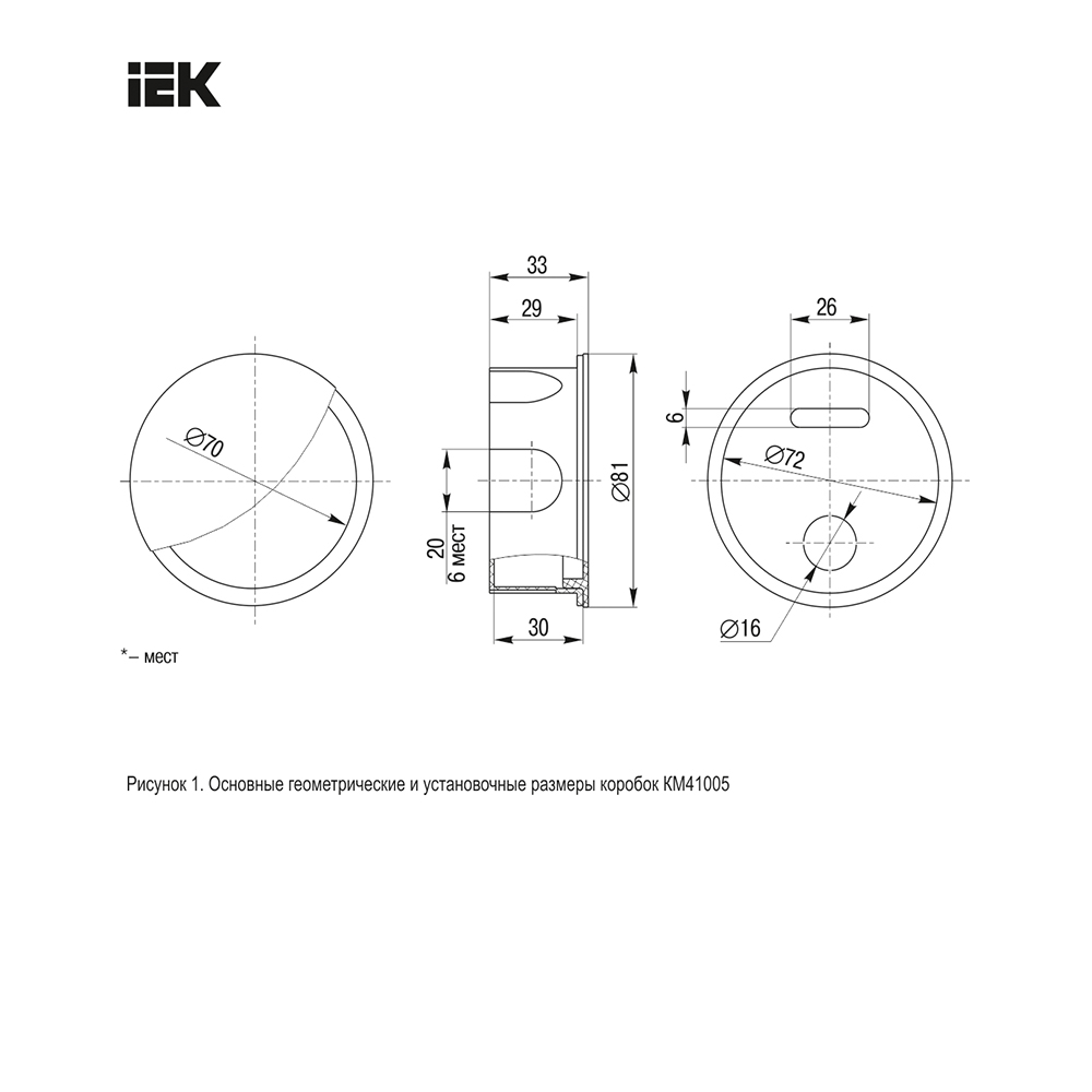 Коробки распределительной для открытой проводки d70х30мм для г/к стен, UEK КМ41005