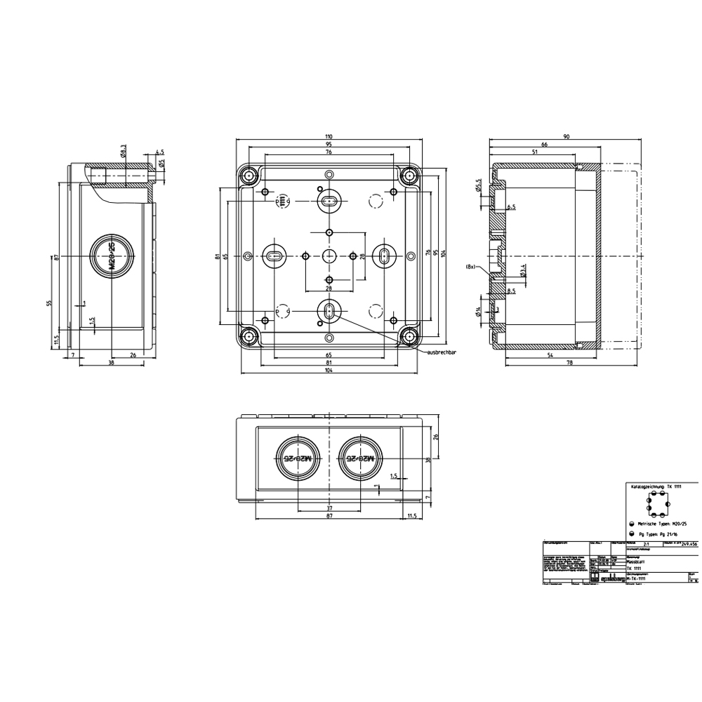 Габаритный чертеж TK-коробка PS 1111-9-m