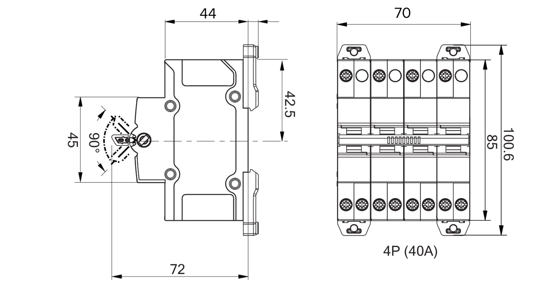 Как подключить переключатель A9SCO440 | Размеры переключателя iSSW Acti9 1P 40 A I-O-II (Schneider Electric A9SCO440) 100%