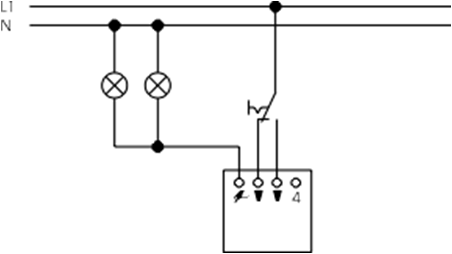 Схема підключення світлорегуляторів Abb 2247, 2250, 6513, 6519, 6520, 6591 з перемикачем  2000/6, 2001/6