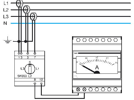 схема подключения переключателя sk603 к вольтметру Hager SM500
