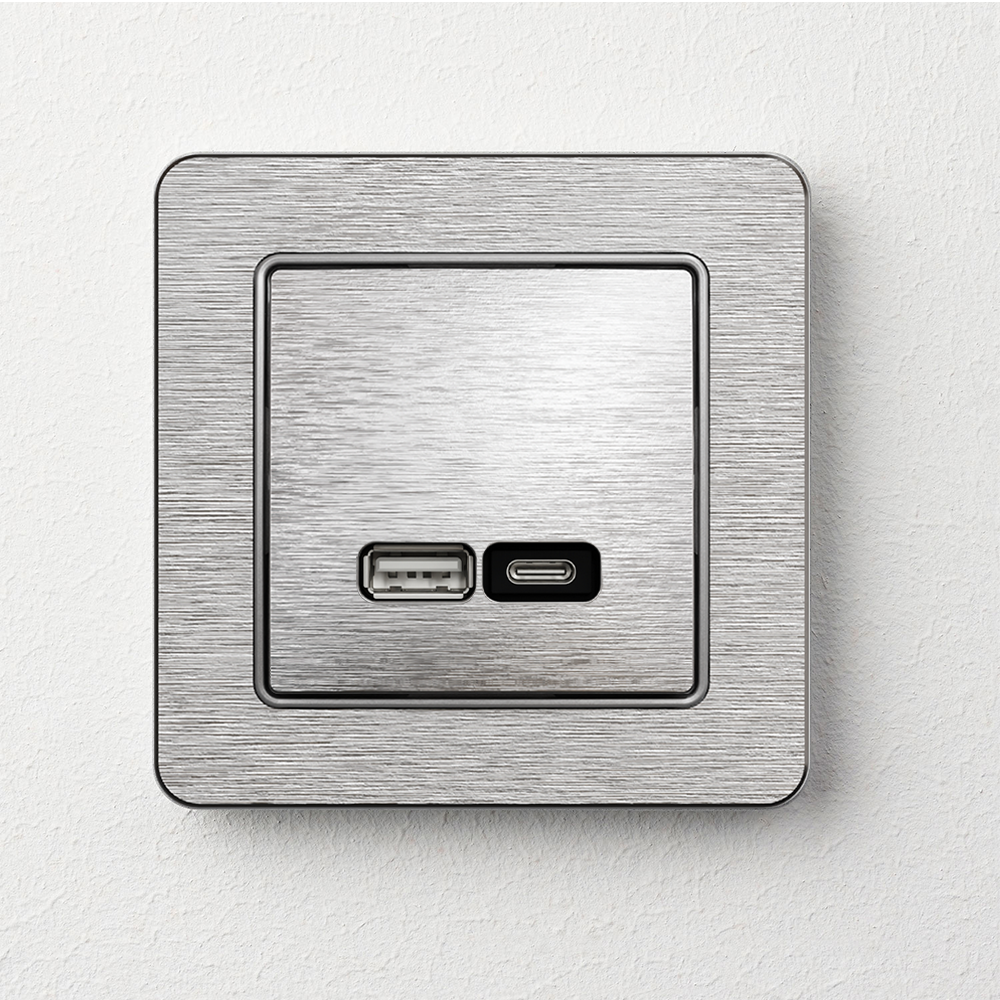 Рамка 1-пост Sedna Elements SDD370801U матовий алюміній + Розетка USB Sedna Elements SDD170405U матовий алюміній