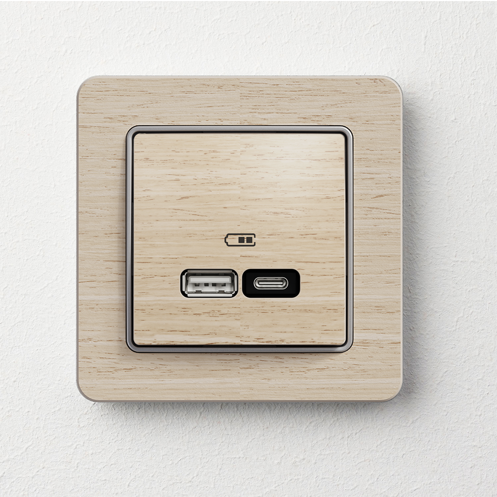 Sedna Elements Розетка USB A+C береза SDD180405U +SDD380801U