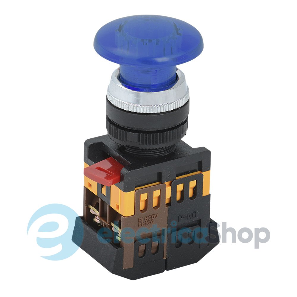 Кнопка AELA-22 "Грибок" синий d22мм неон/240В 1з+1р IEK BBG20-AELA-K07 ...