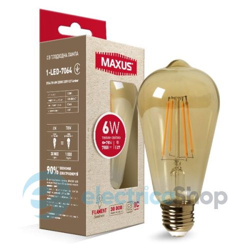 Філаментна led-лампа MAXUS арт-деко ST64 6W 2200K E27 (1-LED-7064)