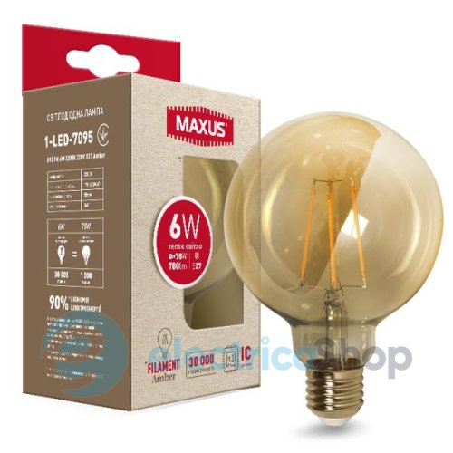 Филаментная led-лампа MAXUS арт-деко G125 6W 2200K E27 1-LED-7095