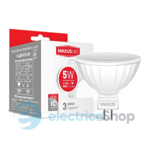 Лампа світлодіодна MAXUS LED MR16 5W 4100K 220V GU5.3 (1-LED-512-02)