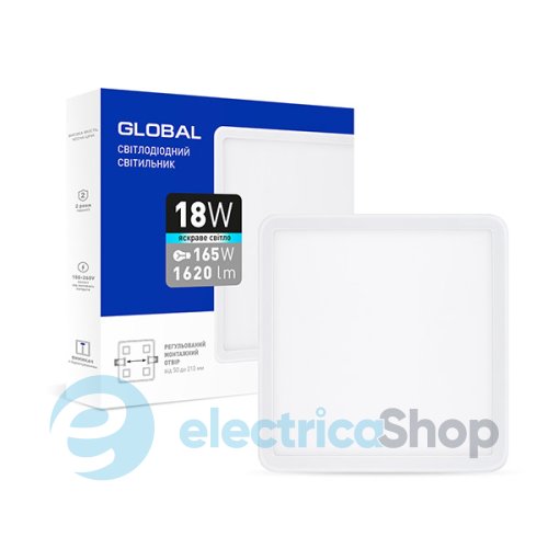 Светодиодный светильник Global Small Panel adjustable 18W 4100K квадрат (1-GSP-01-1841-S)