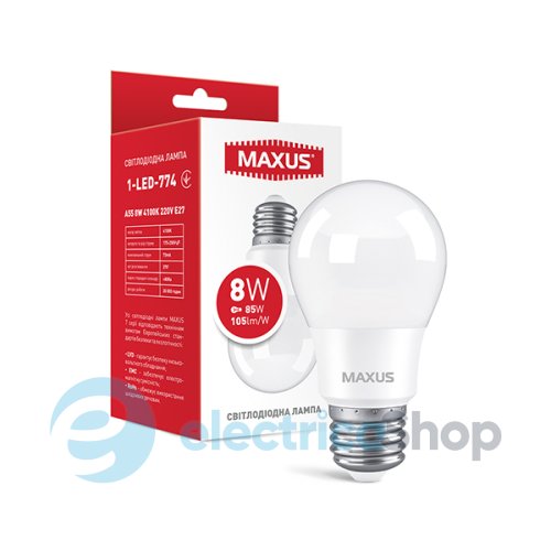 Лампа світлодіодна MAXUS A55 8W 4100K 220V E27 1-LED-774