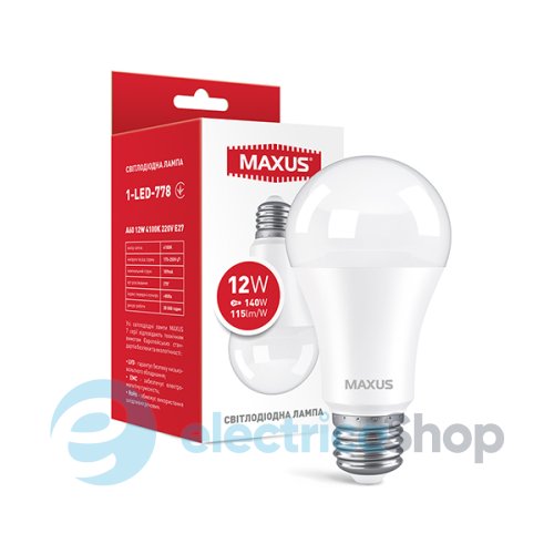 Лампа світлодіодна MAXUS A60 12W 4100K 220V E27 1-LED-778