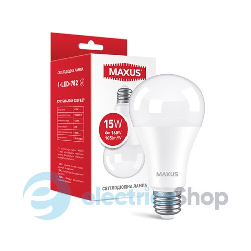 Лампа светодиодная MAXUS A70 15W 4100K 220V E27 1-LED-782