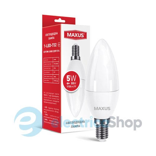 Лампа светодиодная MAXUS 1-LED-732 C37 5W 4100K 220V E14