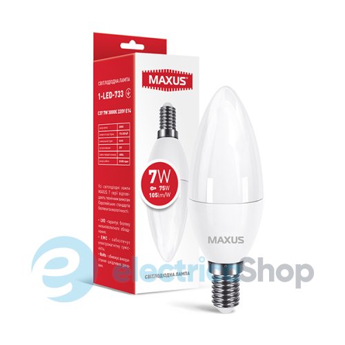 Лампа светодиодная MAXUS C37 7W 3000K 220V E14 1-LED-733