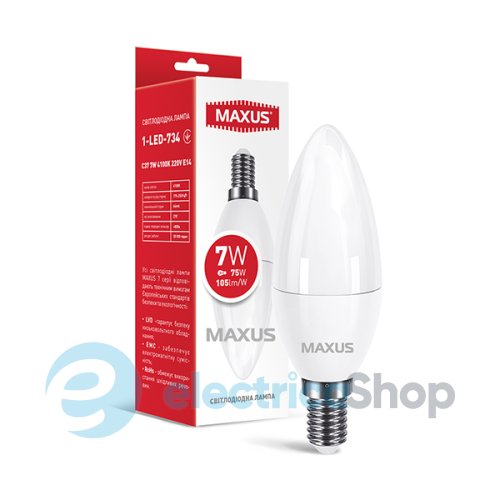 Світлодіодна лампа MAXUS LED C37 7W 4100K 220V E14 1-LED-734