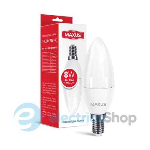 Лампа світлодіодна MAXUS C37 8W 4100K 220V E14 1-LED-736