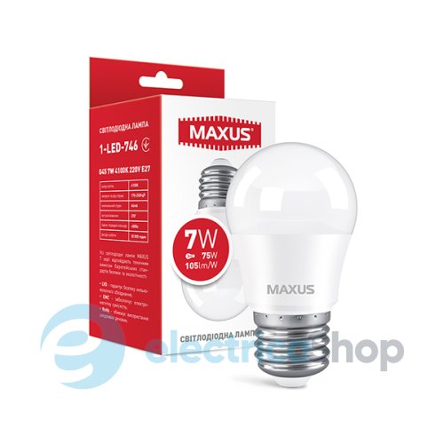 Лампа светодиодная MAXUS 1-LED-746 G45 7W 4100K 220V E27