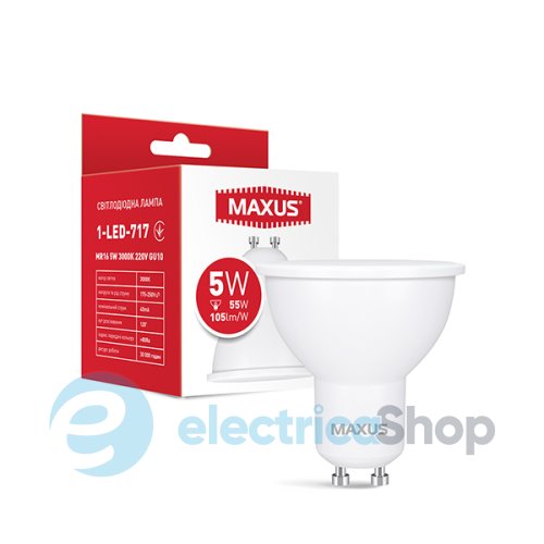 Лампа світлодіодна MAXUS 1-LED-717 MR16 5W 3000K 220V GU10