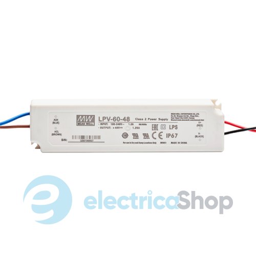 Драйвер для светодиодов LED 60Вт 48V (DC) IP67 Mean Well (LPV-60-48V)