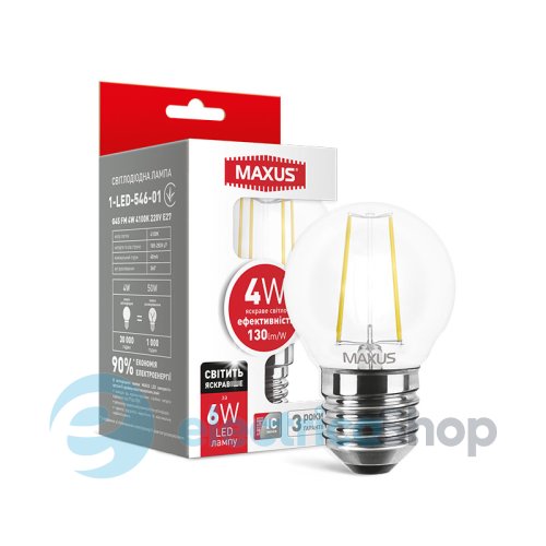 Лампа светодиодная MAXUS 1-LED-546-01 G45 4W яркий свет E27 4100K (filam)