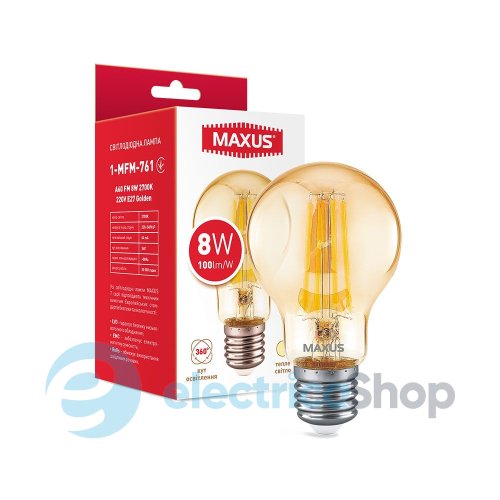 Лампа светодиодная MAXUS A60 FM 8W 2700K 220V E27 Golden 1-MFM-761