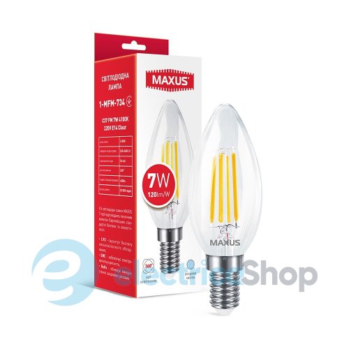 Лампа светодиодная MAXUS C37 FM 7W 4100K 220V E14 Clear 1-MFM-734