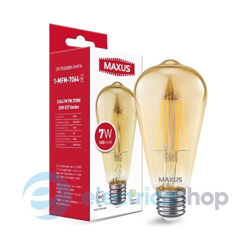 Лампа светодиодная MAXUS ST64 FM 7W 2700K 220V E27 Golden 1-MFM-7064