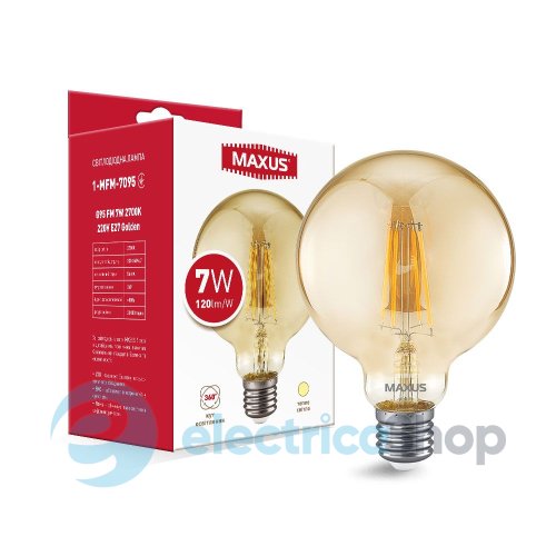 Лампа світлодіодна MAXUS G95 FM 7W 2700K 220V E27 Golden 1-MFM-7095