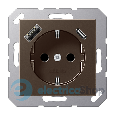 Розетка SCHUKO с USB тип AC, JUNG A1520-15CAMO, цвет мокко