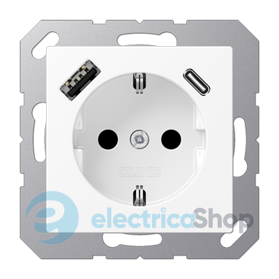 Розетка SCHUKO с USB тип AC, JUNG A1520-15CAWWM, цвет белоснежный матовый