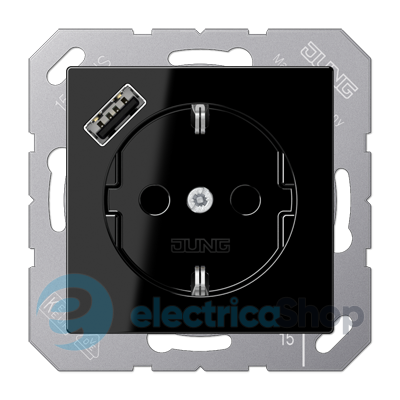 Розетка SCHUKO с USB тип A, JUNG A1520-18ASW, цвет черный