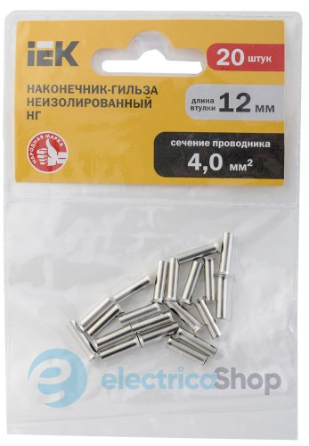 Наконечник-гильза НГ 4,0-12 без изоляции (20 шт) UEK