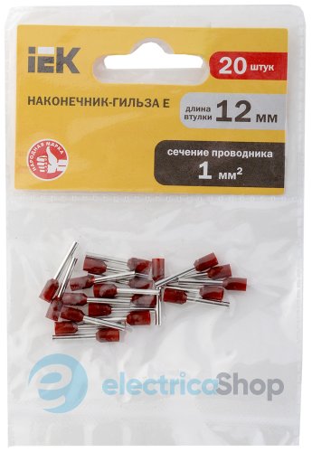 Наконечник-гільза Е1012 1мм2 темно-червоний (20шт) іЕК уп. UGN10-4-001-03-12