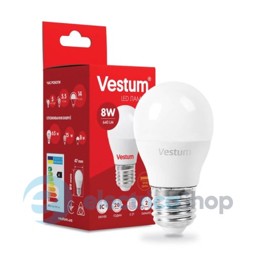 Лампа LED Vestum G45 8W 3000K 220V E27 1-VS-1210