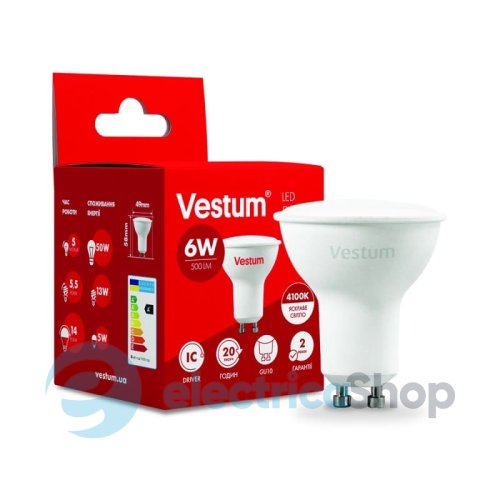 Лампа LED Vestum MR16 6W 4100K 220V GU10 1-VS-1506