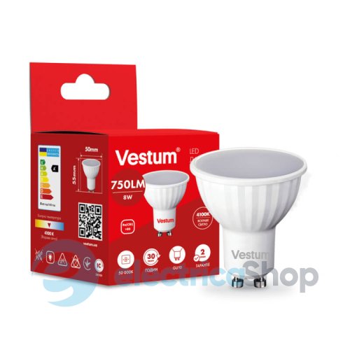 Лампа LED Vestum MR16 8W 4100K 220V GU10 1-VS-1508