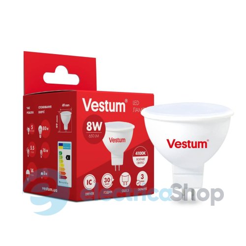 Лампа Vestum LED MR16 8W 4100K 220V GU5.3 1-VS-1509