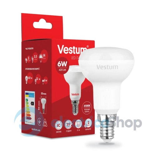 Лампа LED Vestum R50 6W 4100K 220V E14 1-VS-1402
