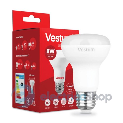 Лампа LED Vestum R63 8W 4100K 220V E27 1-VS-1403