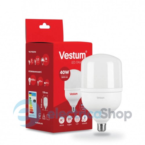 Лампа LED Vestum T120 40W 6500K 220V E27 1-VS-1603 высокомощная