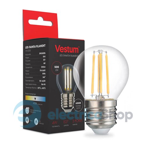 Лампа LED Vestum филамент G45 Е27 4Вт 220V 4100К 1-VS-2205